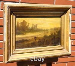 Ecole française du XIXe Paysage de rivière. Peinture huile sur panneau de bois