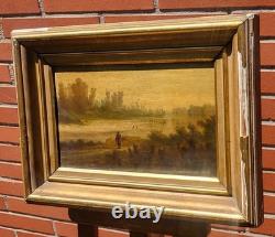 Ecole française du XIXe Paysage de rivière. Peinture huile sur panneau de bois