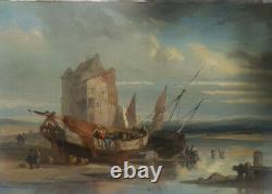 Edward Nicolas Gabe huile sur bois 1849 paysage marine bateau