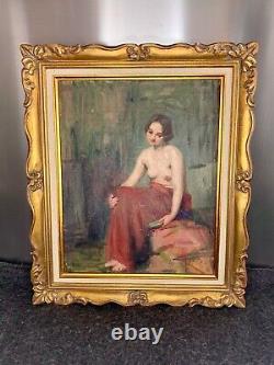 Élégante huile sur toile représentant une femme dévêtue, signée Augusta LAFITAU