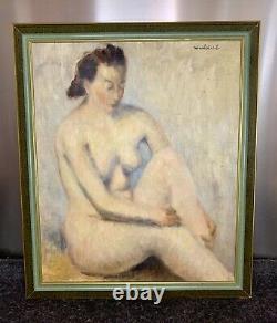 Élégante huile sur toile représentant une femme nue, signée Nicolaï. E. L
