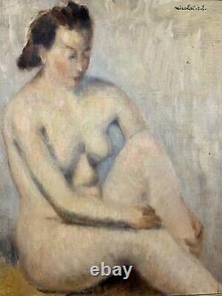 Élégante huile sur toile représentant une femme nue, signée Nicolaï. E. L