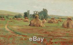 Émile BASTIEN-LEPAGE tableau huile paysage chemin meules foin campagne Jules