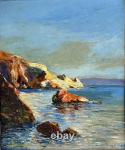 Émile Beaussier 1874-1943 Huile sur Panneau Rochers Rouges Agay Marine Signée