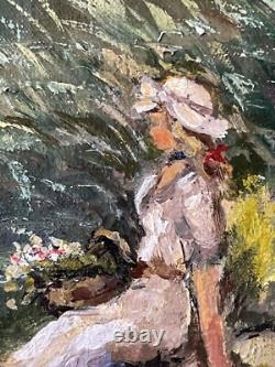 Emile Gauffriaud 1877/1957 huile sur bois 38,5 x 48,5 cm paysage lacustre animé