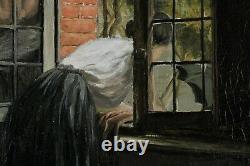 Emile Pottier, 1873-1907, La Bavarde, Jeune femme à la fenêtre, Tableau ancien