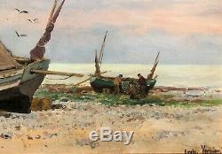 Emile VERNIER, tableau, bateau, mer, paysage, marine, plage, pêche, Bretagne