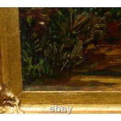 Environ 1950 Peinture ancienne à l'huile Paysage forestier 59x49 cm