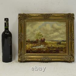 Environ 1950 Peinture ancienne à l'huile paysage marécageux 41x35 cm