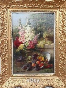 Eugene Claude Francais Nature Morte 19e Huile Fleurs Fruits Peinture Toulouse