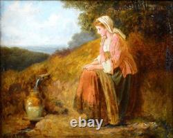 Eugène-François de Block 1812-1893. École Belge. Jeune femme à la fontaine