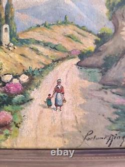 FORTUNÉ Ainé huile sur bois Balade en Provence animée école française ca 1900