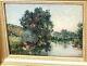 F. Jacques. Paysage Bord De Rivière Peinture Huile Sur Panneau De Bois Signé
