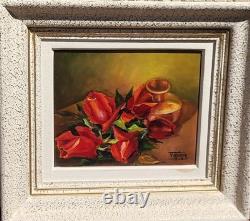 F. MIRA. Bouquet de Fleurs. Peinture huile sur panneau de bois signée