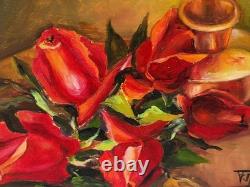 F. MIRA. Bouquet de Fleurs. Peinture huile sur panneau de bois signée