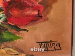 F. MIRA. Bouquet de Fleurs. Peinture huile sur panneau de bois signée