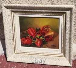 F. MIRA. Bouquet de Fleurs. Peinture huile sur panneau de bois signée