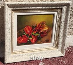 F. MIRA. Bouquet de Fleurs. Peinture huile sur panneau de bois signée