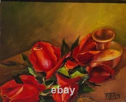 F. MIRA. Bouquet de Fleurs. Peinture huile sur panneau de bois signée