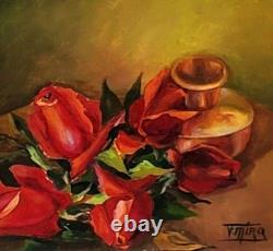 F. MIRA. Bouquet de Fleurs. Peinture huile sur panneau de bois signée