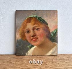 Female Portret Original Antique Oil painting 1900's Beauty Girl Expressive