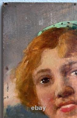 Female Portret Original Antique Oil painting 1900's Beauty Girl Expressive