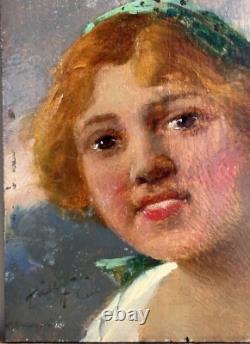Female Portret Original Antique Oil painting 1900's Beauty Girl Expressive