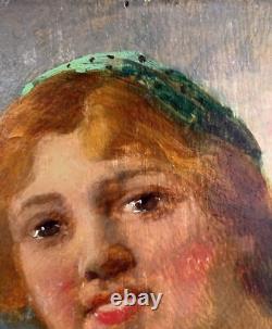 Female Portret Original Antique Oil painting 1900's Beauty Girl Expressive