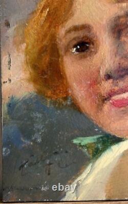 Female Portret Original Antique Oil painting 1900's Beauty Girl Expressive