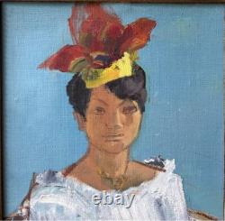 Female Portret Original Antique Oil painting 1950-60 Beauty Girl Expressive