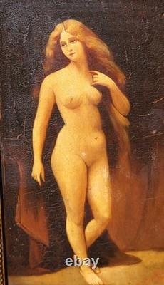 Femme Féminine Nue. Peinture huile sur panneau de bois signé Style XlXeme Siècle