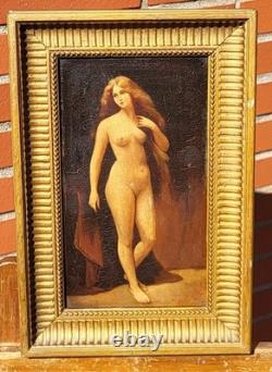 Femme Féminine Nue. Peinture huile sur panneau de bois signé Style XlXeme Siècle