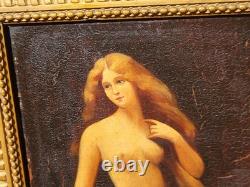 Femme Féminine Nue. Peinture huile sur panneau de bois signé Style XlXeme Siècle
