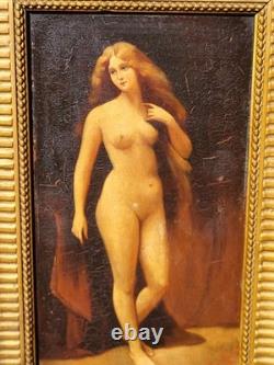 Femme Féminine Nue. Peinture huile sur panneau de bois signé Style XlXeme Siècle