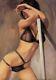 Femme Nue Seins Lingerie Noire Peinture Originale Huile Sur Panneau Bois Isorel