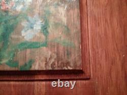 Fleurs de pavot tableau années 40 50 signée huile sur panneau de bois bel état