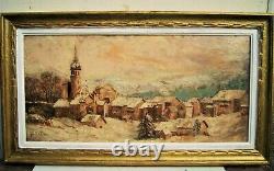 Fleury Chenu. 1833-1875. Village enneigé & Paysage d'été. HsB Cadre 50 x 89 cm