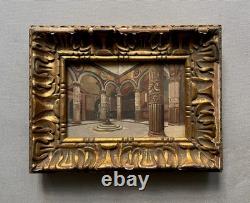 Fontaine dans une cour intérieure, huile sur panneau, peinture, début XXe