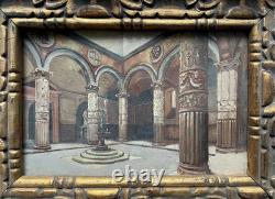 Fontaine dans une cour intérieure, huile sur panneau, peinture, début XXe