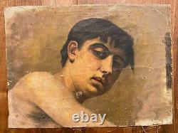 Fragment & Portrait Jeune Homme & Etude & Huile sur toile & XIX ème Siècle