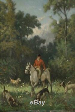 François Duyk, XIXe siècle, Scène de chasse, Cheval, Chiens, Cote jusque 2400
