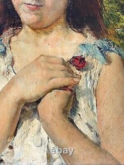 François Maury (1861-1933) Huile sur bois signée portrait de jeune Femme XIXe