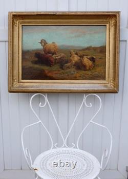 François Simon 1818-1896. Grand & Beau Paysage Avec Brebis & Bélier Au Repos