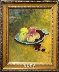 Fruits Still Life Antique Impressionist Fine Oil Painting on Hardwood, Framed