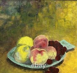 Fruits Still Life Antique Impressionist Fine Oil Painting on Hardwood, Framed