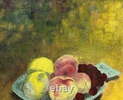 Fruits Still Life Antique Impressionist Fine Oil Painting on Hardwood, Framed
