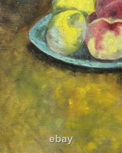 Fruits Still Life Antique Impressionist Fine Oil Painting on Hardwood, Framed
