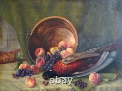 GRANDE PEINTURE, MILIEU XXe-PIERRE ROIG (1905-1963)-NATURE MORTE FRUITS & FAISAN
