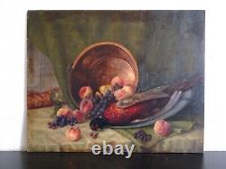 GRANDE PEINTURE, MILIEU XXe-PIERRE ROIG (1905-1963)-NATURE MORTE FRUITS & FAISAN