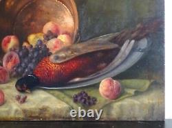 GRANDE PEINTURE, MILIEU XXe-PIERRE ROIG (1905-1963)-NATURE MORTE FRUITS & FAISAN